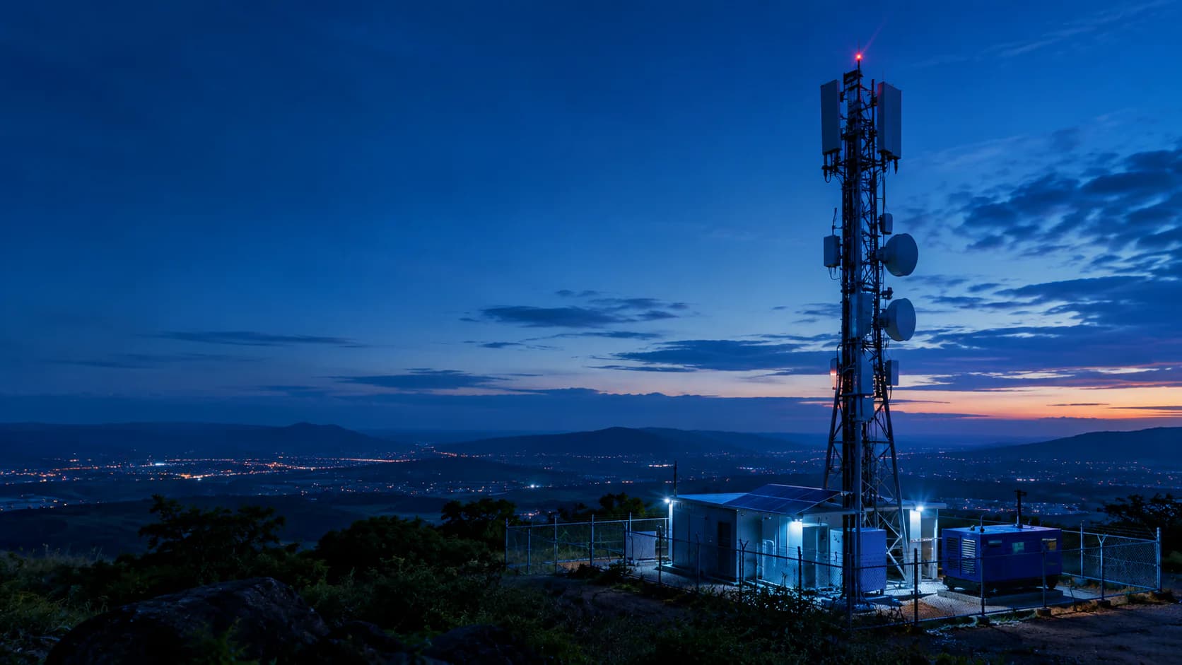 Site télécom iMakaa au coucher du soleil